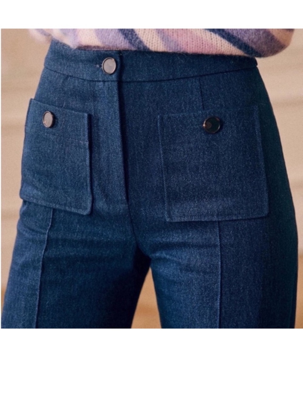 Sezane Deep Blue Wide-Leg Denim Trousers - Picture 2 of 11